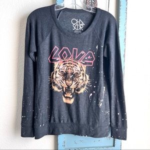 Chaser Tiger Love Graphic Long Sleeve Pullover Top